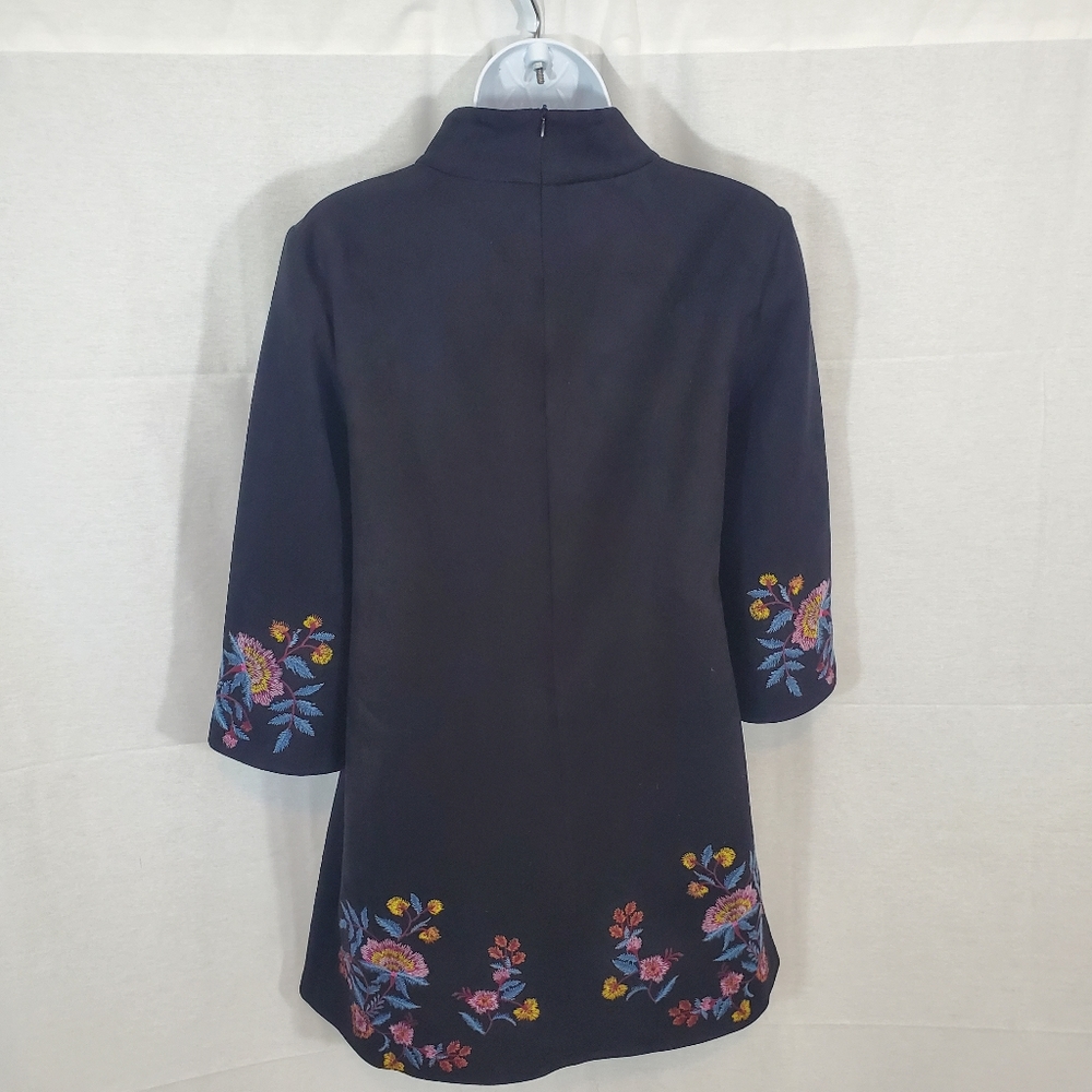 ZARA BLACK SUEDE EMBROIDERED DRESS BACK ZIP MINI SIZE XS - Picture 8 of 13